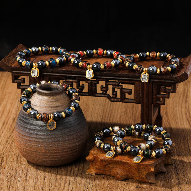 Fortune Jewel Tibetan Zakiram Goddess of Wealth Liuli Glass Incense Ash Porcelain Bead Luck Bracelet