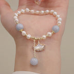 Fortune Jewel Natural Aquamarine Pearl Healing Ginkgo Leaf Butterfly Charm Bracelet