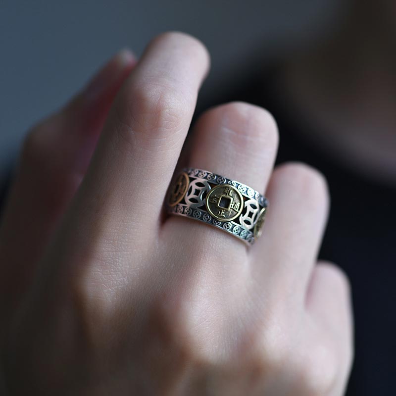 Fortune Jewel Five-Emperor Coins Balance Adjustable Ring