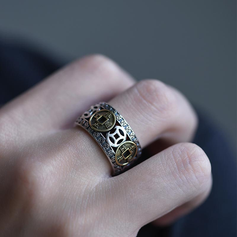 Fortune Jewel Five-Emperor Coins Balance Adjustable Ring