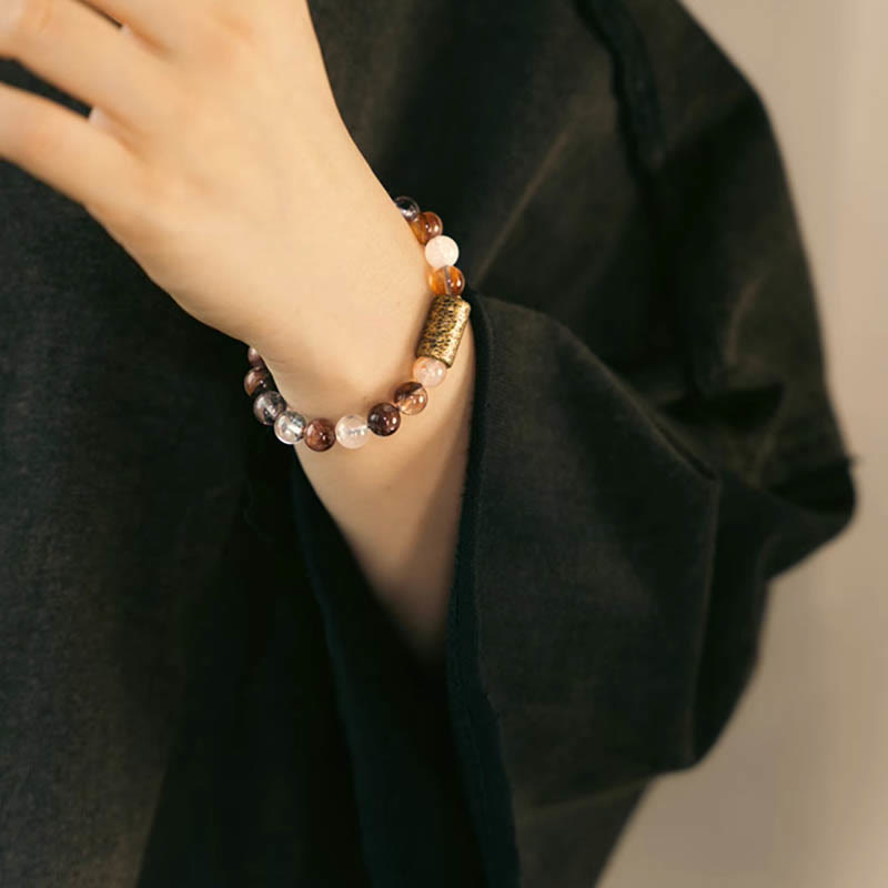 Fortune Jewel White Crystal Red Hematoid Quartz Gold Rutilated Quartz Purple Phantom Protection Bracelet