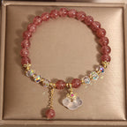 Fortune Jewel Natural Strawberry Quartz Crystal White Agate Auspicious Cloud Healing Bracelet
