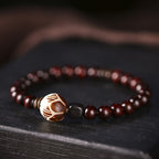 Fortune Jewel Small Leaf Red Sandalwood Lotus Bodhi Seed Carved Protection Double Wrap Bracelet