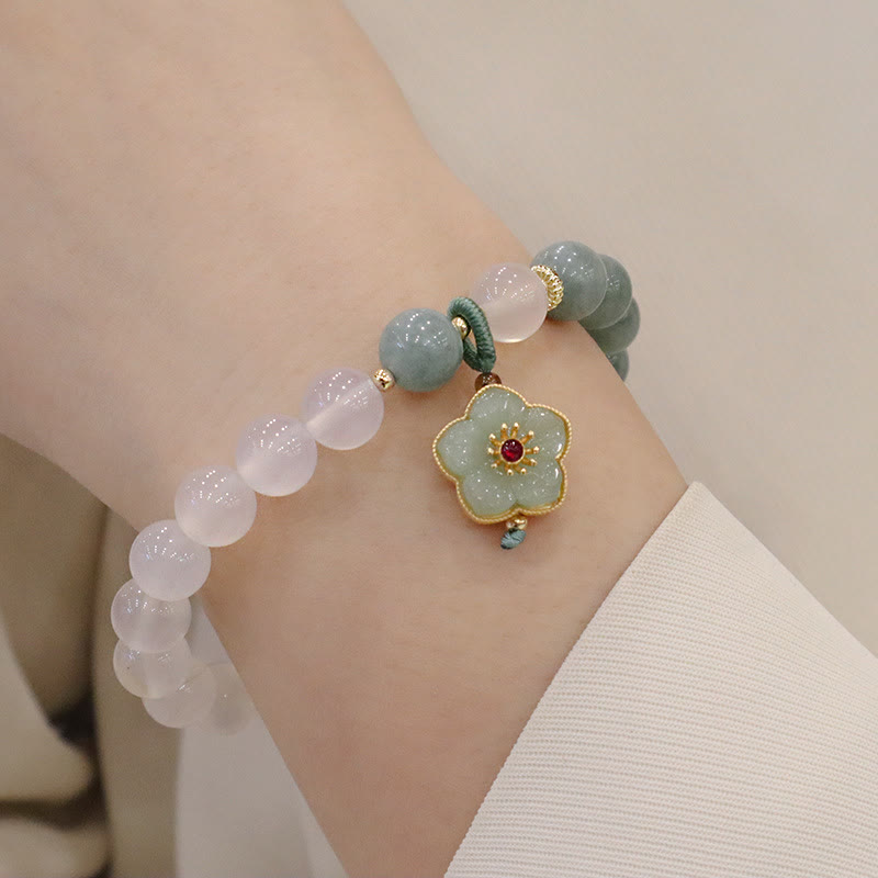 Fortune Jewel White Agate Jade Lotus Flower Peace Buckle Protection Bracelet