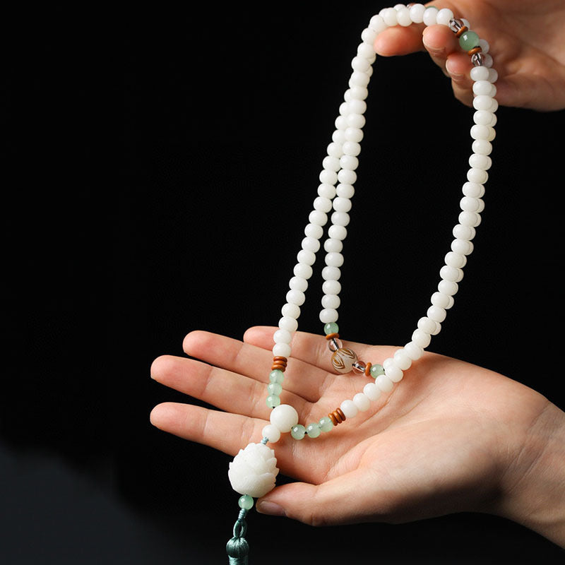 Fortune Jewel White Bodhi Seed Mala 108 Beads Protection Bracelet
