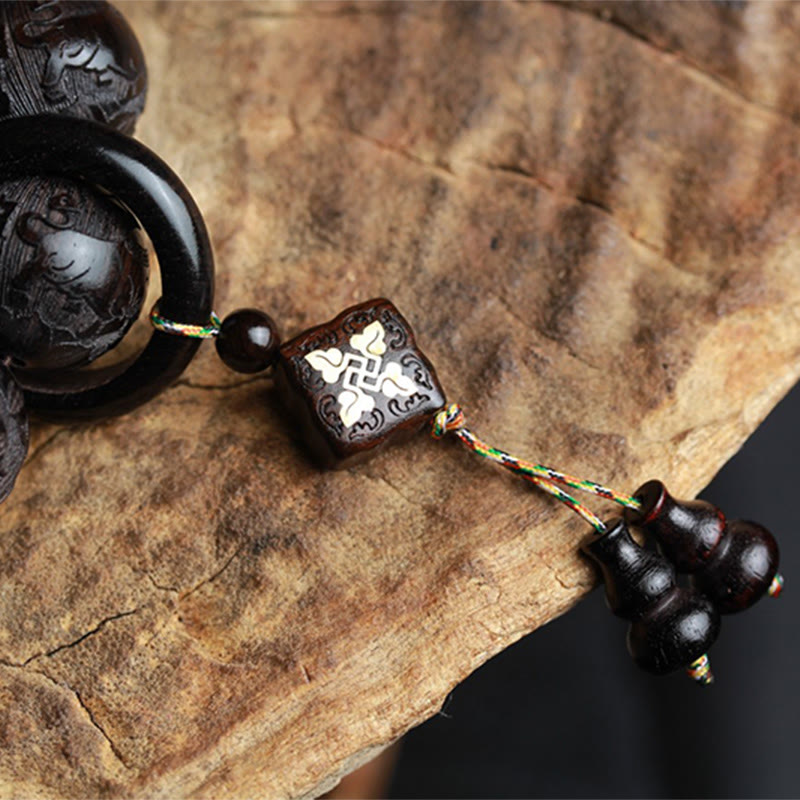 Fortune Jewel Ebony Wood Chinese Character Yin Yang Engraved Gourd Balance Bracelet Fortune Jewel