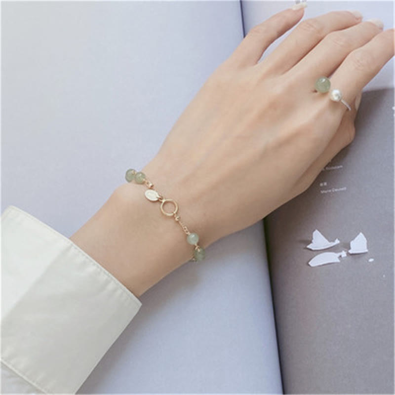 Fortune Jewel 14k Gold Plated Hetian Jade Beaded Prosperity Chain Bracelet