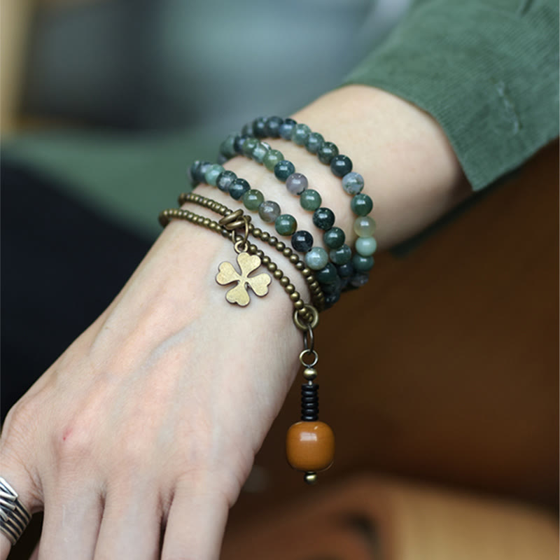 Fortune Jewel Moss Agate Copper Lucky Multilayer Bracelet