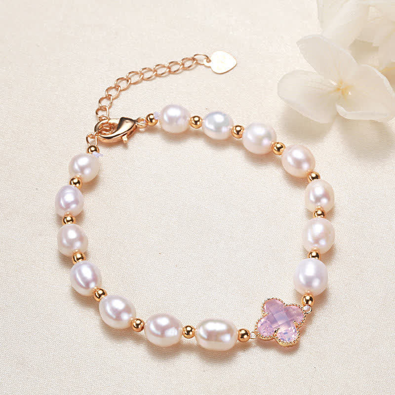Fortune Jewel Pearl Four Leaf Clover Wealth Chain Bracelet