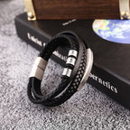 Fortune Jewel Leather Multi-Layer Titanium Steel Balance Braided Magnetic Buckle Bracelet