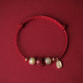 Fortune Jewel 14K Gold Plated Hetian Jade Cinnabar Lotus Luck Handcrafted Rope Bracelet