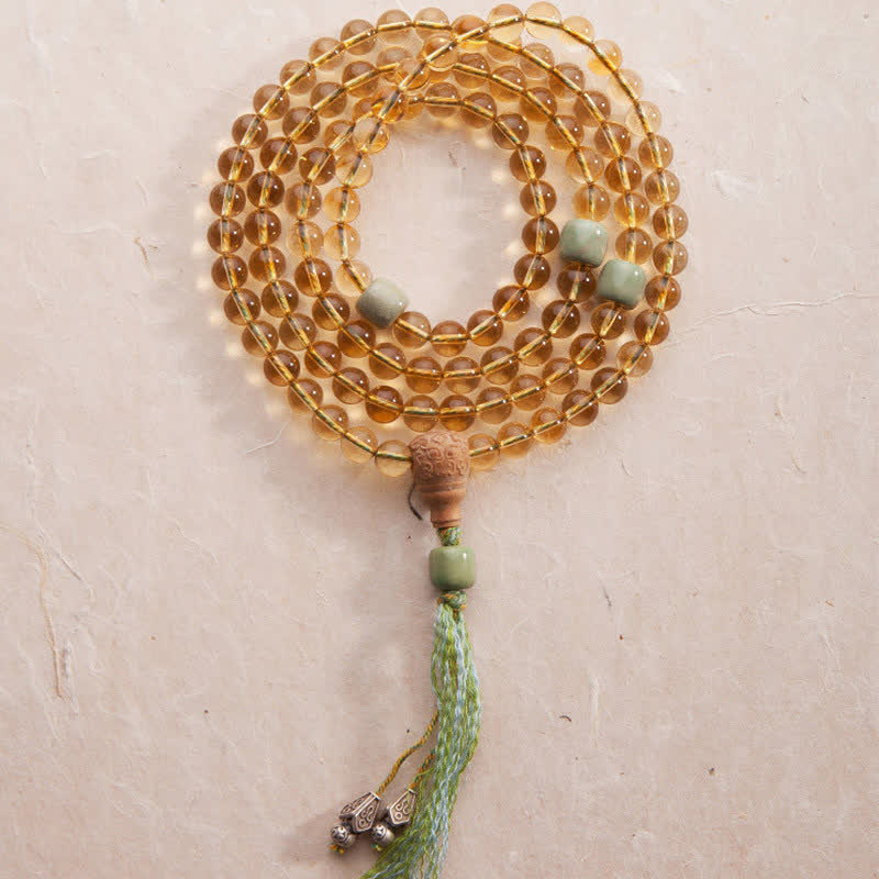 Fortune Jewel 108 Mala Beads 925 Sterling Silver Citrine Sandalwood Turquoise Protection Prosperity Bracelet