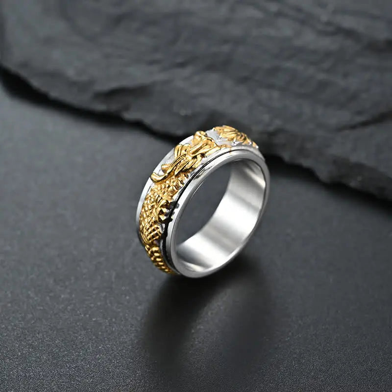 Fortune Jewel Dragon Titanium Steel Stimulation Rotatable Ring Fortune Jewel