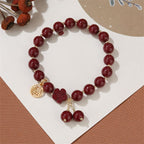 Fortune Jewel Cinnabar Fu Character Cherry Blossom Blessing Bracelet