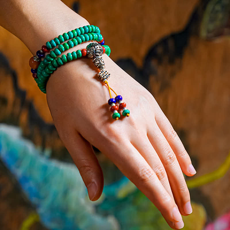 Fortune Jewel 108 Mala Beads Tibetan Turquoise Dzi Bead Protection Bracelet