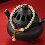 Fortune Jewel 925 Sterling Silver Hetian Jade Gourd Lotus Abundance Luck Bracelet