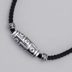 Fortune Jewel 999 Sterling Silver Nine-Eye Dzi Bead Pattern Protection Rope Necklace Pendant
