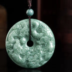 Fortune Jewel Year of the Dragon Natural Jade Nine Dragons Peace Buckle Protection Necklace Pendant