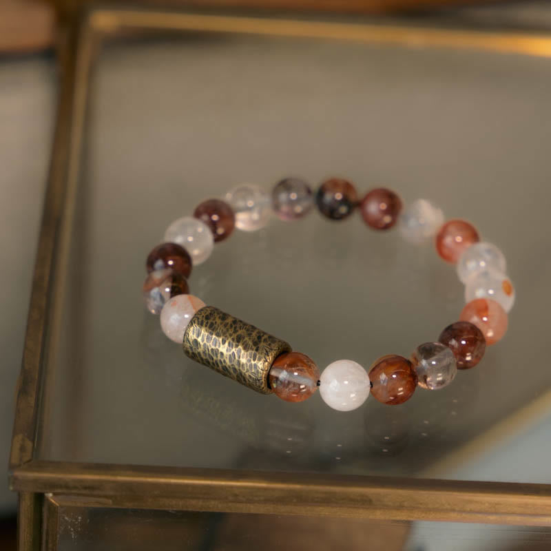 Fortune Jewel White Crystal Red Hematoid Quartz Gold Rutilated Quartz Purple Phantom Protection Bracelet
