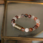 Fortune Jewel White Crystal Red Hematoid Quartz Gold Rutilated Quartz Purple Phantom Protection Bracelet