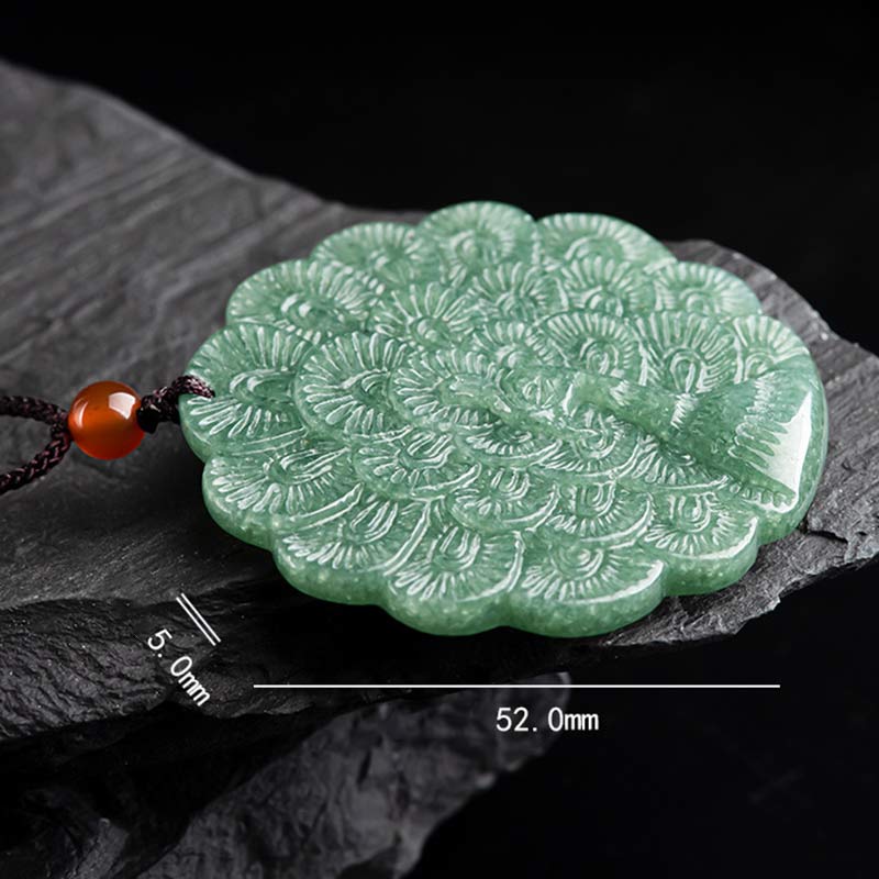 Fortune Jewel Natural Jade Peacock Luck Prosperity Necklace Pendant