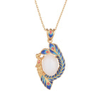 Fortune Jewel White Jade Peacock Copper Blessing Necklace Pendant