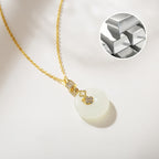 Fortune Jewel 925 Sterling Silver Hetian White Jade Coin Flower Peace Buckle Luck Necklace Pendant