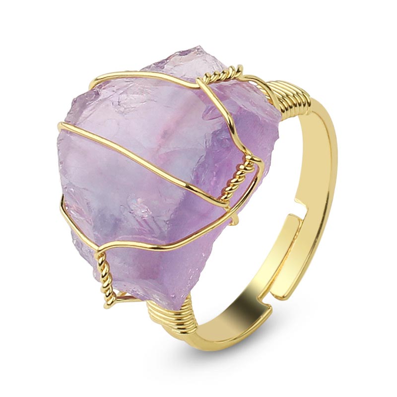 Fortune Jewel Natural Crystal Gemstone Amethyst Adjustable Ring