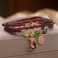 Fortune Jewel Multi Layered Natural Garnet Jade Coin Money Bag Attracting Wealth Protection Bracelet