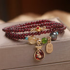Fortune Jewel Multi Layered Natural Garnet Jade Coin Money Bag Attracting Wealth Protection Bracelet