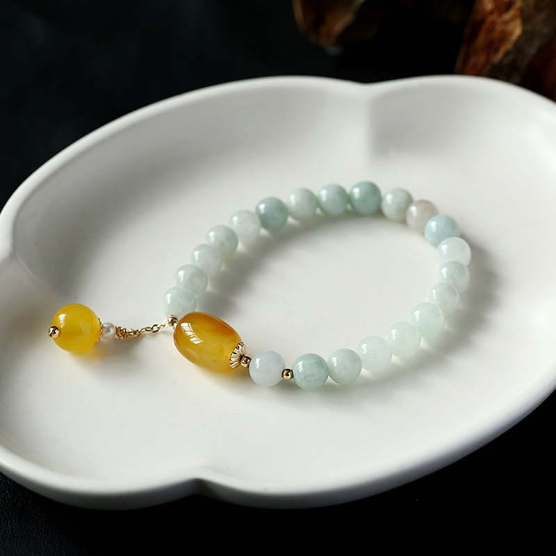 Fortune Jewel Natural White Jade Agate Protection Bracelet