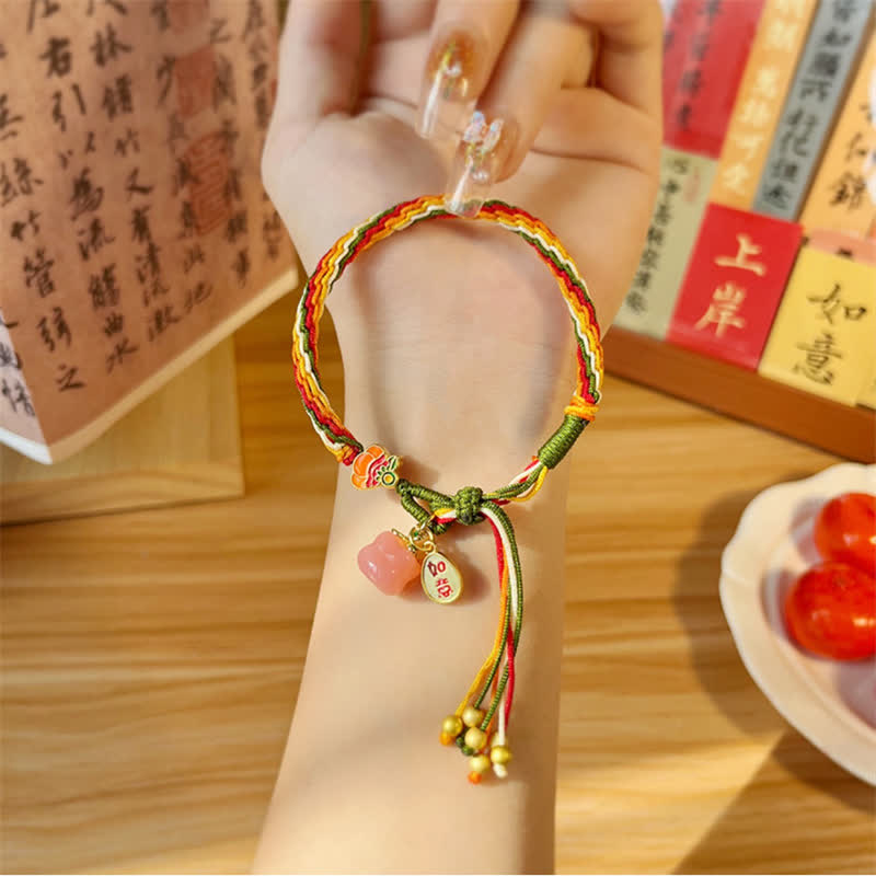 Fortune Jewel Persimmon Red Agate Strength Reincarnation Knot Braid String Bracelet
