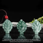 Fortune Jewel Natural Green Jade Nine Tailed Fox Luck Necklace Pendant