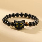 Fortune Jewel Cute Ebony Wood Cat Head Pattern Peace Bracelet
