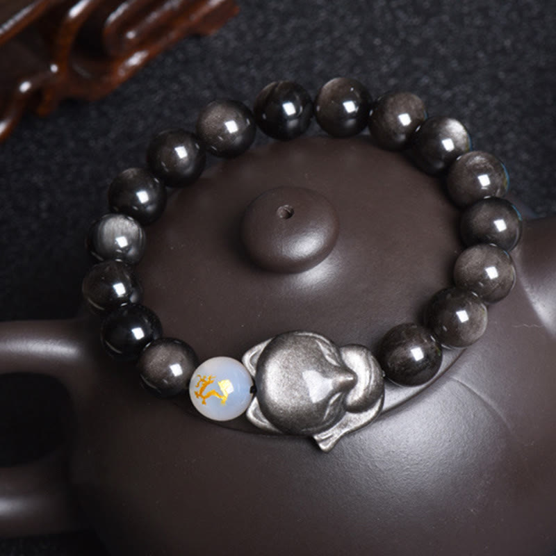 Fortune Jewel Natural Rainbow Obsidian Gold Sheen Obsidian Silver Sheen Obsidian Fox Healing Bracelet