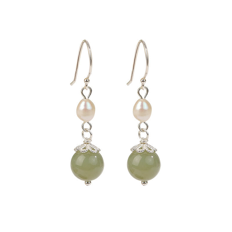 Fortune Jewel 925 Sterling Silver Natural Pearl Jade Wisdom Earrings