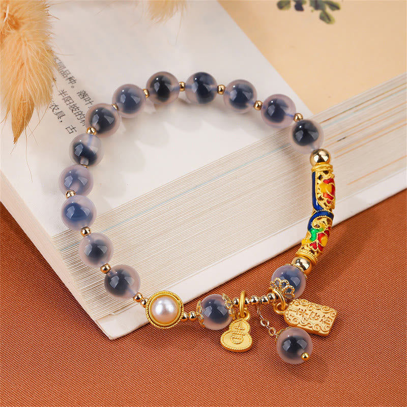 Fortune Jewel Natural Blue Candy Agate Amulet Strength Bracelet
