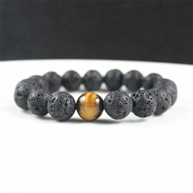 Fortune Jewel Lava Rock Tiger Eye Stone Peace Healing Bracelet