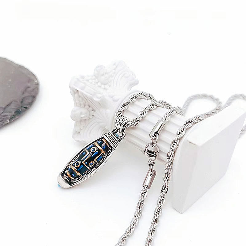 Fortune Jewel Tibetan Om Mani Padme Hum Nine-Eye Dzi Bead Pattern Peace Purity Rotatable Necklace Pendant