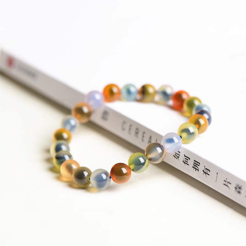 Fortune Jewel Natural Colorful Candy Agate Harmony Strength Bead Bracelet