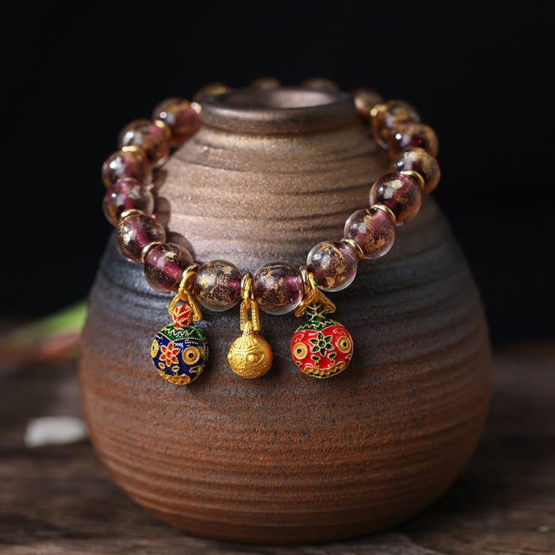 Fortune Jewel Gold Swallowing Beast Family Charm Gold Silver Foil Liuli Glass Bead Blessings Bracelet