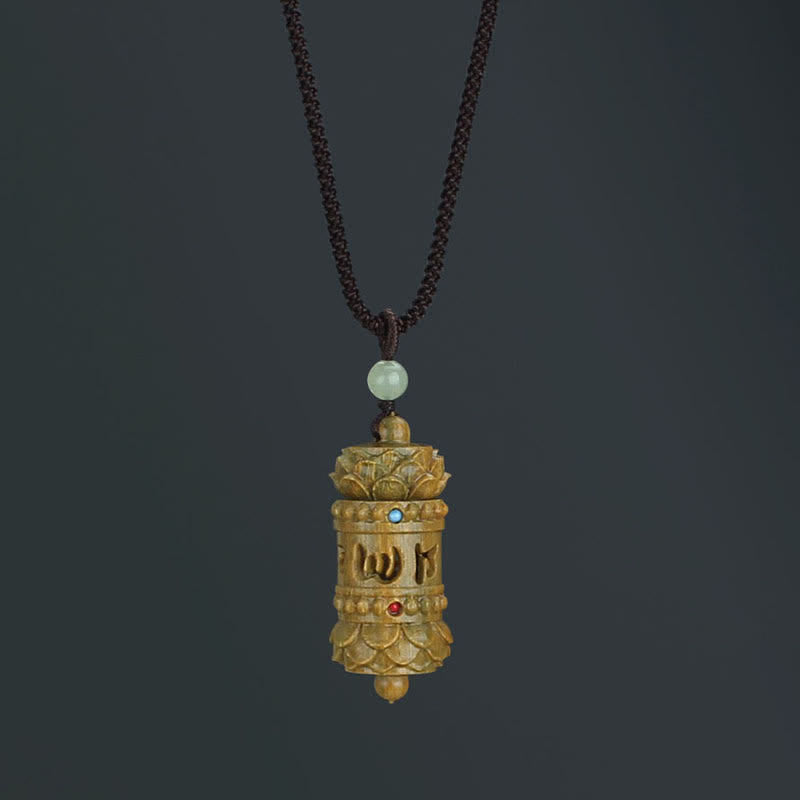 Fortune Jewel Tibet Green Sandalwood Rosewood Om Mani Padme Hum Lotus Positive Soothing Necklace Pendant Fortune Jewel