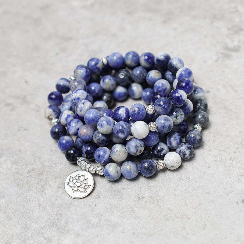 Fortune Jewel Natural Blue Aventurine Lotus Peace Necklace Bracelet