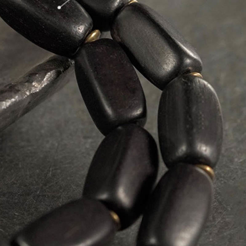 Fortune Jewel Tibet Ebony Wood Dzi Bead Copper Balance Double Wrap Bracelet