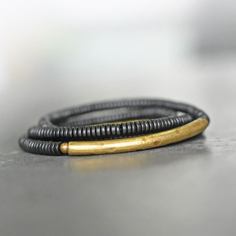 Fortune Jewel Ebony Wood Brass Copper Balance Multilayered Bracelet