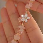 Fortune Jewel 14k Gold Plated Natural Pink Crystal Flower Love Bracelet