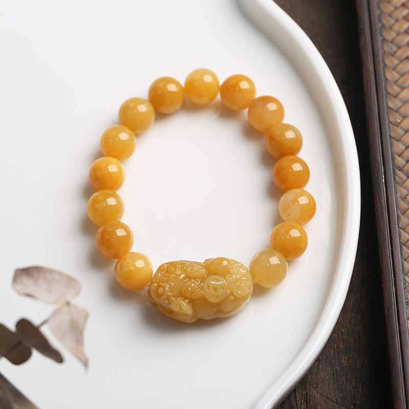 Fortune Jewel Golden Silk Jade Pixiu Wealth Bracelet