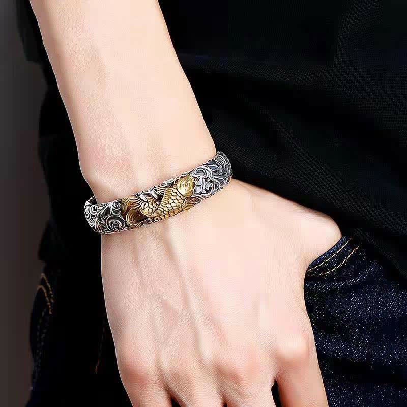 Fortune Jewel Koi Fish Grass Pattern Prosperity Wealth Bracelet Bangle