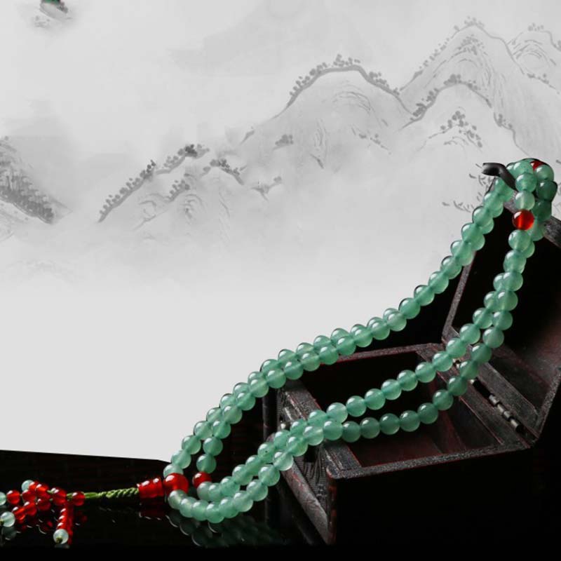Fortune Jewel 108 Beads Green Aventurine Red Agate Luck Mala Bracelet