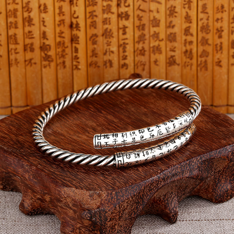 Fortune Jewel Retro Heart Sutra Twisted Design Pattern Balance Bracelet Bangle